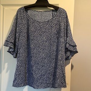 SHEIN Navy and White Floral Blouse